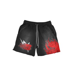Shorts femme en coton French Terry premium 380 GSM, gris clair, effet délavé, impression puff, logo brodé personnalisé. - Product Image 5