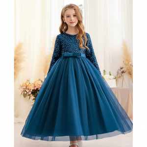 Exclusivo Vestido de Princesa Morpichh de Terciopelo con Lentejuelas Bordadas y Cuello en V para Niñas, Vestido de Fiesta Infantil, Venta al Por Mayor, OEM, ODM - Product Image 1