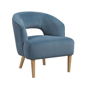 Sedia da soggiorno contemporanea di lusso 1 pezzo seduta in velluto blu peluche con gambe in legno massello stile unico accento mobili - Product Image 1