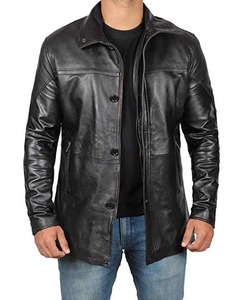 Men Black Genuine <b>Leather</b> Car Coat Classic <b>Long</b> <b>Leather</b> <b>Jacket</b> - Product Image 1