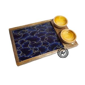 2025 nouveauté ZAM ZAM IMPEX plateau rectangulaire en bois de manguier fait à la main avec deux bols à sauce disponibles à un tarif - Product Image 5