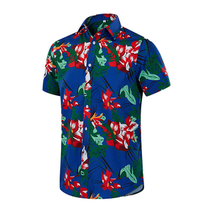 Chemise Hawaïenne Homme Manches Courtes Imprimé Floral Palmiers Bleus Respirante Col Rabattu Vacances d'Été Polyester Tissé 140g - Product Image 4
