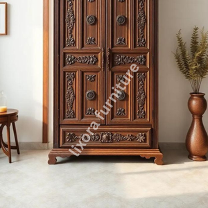 Luxury Handcrafted Solid Wood 2 Door <b>Wardrobe</b> Ornate Botanical Carving Premium Dark Walnut Armoire - Product Image 4