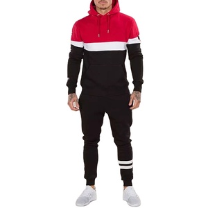 Survêtement à capuche pour homme, rouge, noir et blanc, à blocs de couleur, manches longues, poches latérales, coupe classique, streetwear, automne, 100 % polyester - Product Image 1