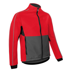 Men's Red Gray Color Blocking Fleece <b>Jacket</b> Windproof Stand Collar <b>Zipper</b> Closure Sporty Style Autumn Wear - Product Image 2