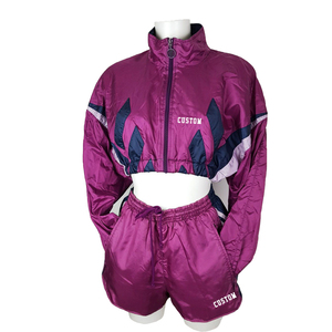 Custom Men's Purple Color Blocking Reversible Casual Windbreaker Jacket Shorts Set Stand Collar <b>Zip</b> Sporty Tracksuit Summer Wear - Product Image 1