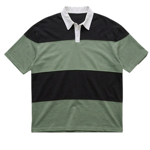 Polo de rugby rayé à col blanc contrastant pour homme, manches courtes, respirant, en coton et polyester piqué - Product Image 6