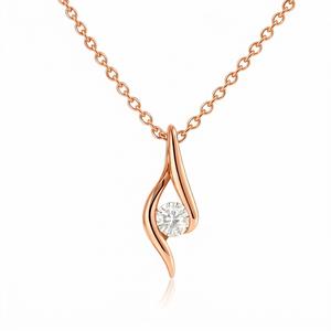 Collier pendentif vague en diamant de culture, or massif 14 carats, solitaire, diamant rond, élégant, bijou raffiné, cadeau pour femme - Product Image 3