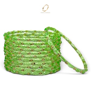 High Quality Green Gold Plated Raindrop <b>Crystal</b> Kashmiri Glass Bangles Set <b>for</b> <b>Women</b> Indian Wedding Fashion Jewelry Wholesale - Product Image 4