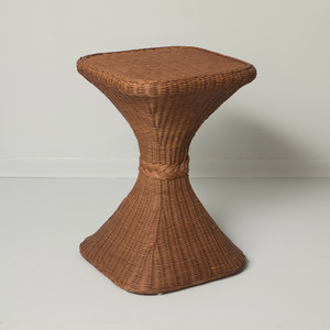 Graceful Dark Brown Rattan <b>Side</b> <b>Table</b> Woven Wicker Accent Stool Hourglass End <b>Table</b> <b>Rustic</b> Furniture For Living Room Decor - Product Image 2