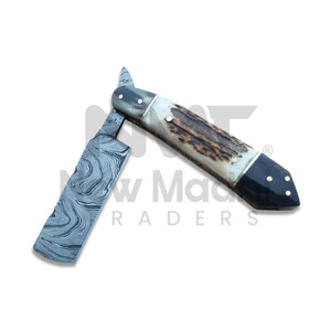 Cuchillo de bolsillo de acero de Damasco con mango de hueso, hoja recta, para acampar al aire libre, cuchillo de caza, cuchillos de caza a bajo precio - Product Image 1