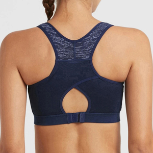 Latest Design Women's Navy <b>Blue</b> Sports <b>Bra</b> Scoop Neck Racerback Medium Support Breathable Fitness Active Wear - Product Image 2