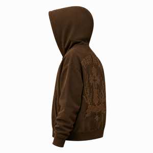 Trust No One Distressed Embroidery Zip-Up Hoodie Oversized Heavyweight Distressed Letter Hoodie Full Zip Hoodie - Product Image 4
