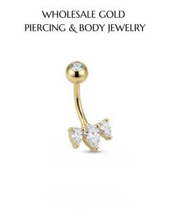 Piercing de Ombligo con Diamante de Laboratorio Corte Pera, Barra Curva, Joyería para Piercing Corporal, Chapado en Oro Sólido de 9K, Diseño Floral, Fiesta - Product Image 3