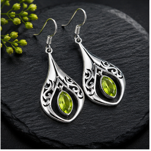 Natural Peridot Gemstone <b>Silver</b> <b>Earrings</b> | Handmade 925 Sterling <b>Silver</b> <b>Dangle</b> <b>Earrings</b> | Marquise Cut Green Peridot Jewelry for - Product Image 2