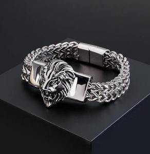 Men's Rhodium Plated 925 Silver Lion <b>Head</b> Chain Bracelet Hiphop <b>Style</b> Everyday Wear - Product Image 1