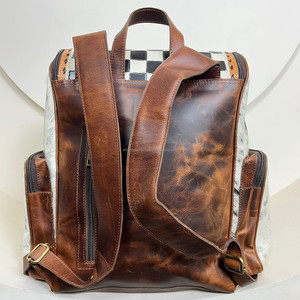 Nouveau sac à dos de transport en cuir à carreaux usiné à la main sac à dos à poils cachés conception unique sacs à dos à couches durables pour un usage quotidien - Product Image 5