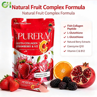 Poudre de Collagène Gluta 300000mg Fraise Vitamine C Éclaircissant Raffermissant pour la Peau Boisson en Poudre au Collagène