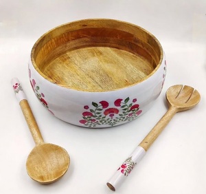 Bol de service en bois naturel de haute qualité avec motif imprimé en émail, décoration d'intérieur, pour salades et desserts, au meilleur prix - Product Image 4