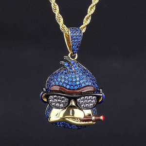 Colgante de Mono Chapado en Oro con Diamantes de Imitación Azules y Gafas de Sol, Amuleto Hiphop, Joyería Unisex, Regalo - Product Image 2