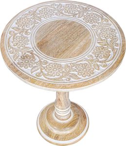 Woodify End <b>Table</b> for Bedroom or Living Room Round <b>Side</b> <b>Table</b> Hand Carved Mango Wood Decorative Pedestal <b>Rustic</b> Distress White - Product Image 4