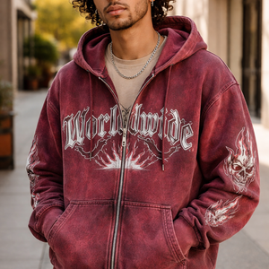 Sudadera con capucha y cremallera con efecto ácido al por mayor con opciones personalizadas - Directo del fabricante OEM - Product Image 6