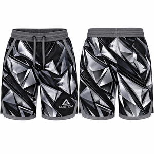 Custom <b>Men</b> MMA Fight <b>Shorts</b> <b>Black</b> White Geometric Sublimation Transfer Print Breathable 140g Polyester/Cotton Muay Thai Boxing - Product Image 5