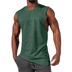 Camisetas sin mangas transpirables para hombre, talla grande, para entrenamiento en el gimnasio, color verde oliva, cuello redondo, poliéster y algodón, camisetas sin mangas casuales para hombre - Product Image 3