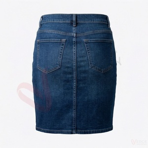Women's Blue Denim <b>Straight</b> Midi <b>Skirt</b> Casual Natural Waist Solid Pencil <b>Skirt</b> - Product Image 2