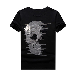 เสื้อยืดผู้ชายเทรนดี้ประดับคริสตัลลายกราฟิก ผ้าฝ้ายพรีเมียม แฟชั่นลำลอง - Product Image 4