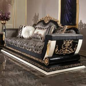 Hot Sale Luxury Hotel European Eco-Friendly <b>Sofa</b> Set Classic <b>Gold</b> Carved Upholstered for Living Room & Hotel Lobby - Product Image 3