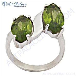 Doble peridoto verde piedra preciosa 925 Plata ajustable anillo de moda elegante cristal piedra preciosa anillo de plata - Product Image 2