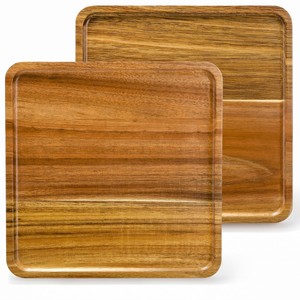 Platos Cuadrados de Madera de Acacia al por Mayor |   Bandejas de Servir de Diseño Geométrico Contemporáneo Hechas a Mano por Aqudus Saleem Moradabad - Product Image 1