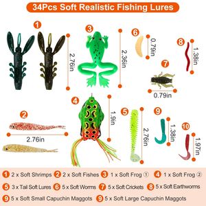 94pcs Fishing Lures Kit Soft Plastic Baits Set with Worms & Frog Crankbaits for Freshwater Saltwater Fishing <b>Tackle</b> <b>Box</b> Included - Product Image 2