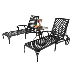 Lettino Prendisole Regolabile in Alluminio Pressofuso Nero con Schienale 193x64.5x93cm - Product Image 5