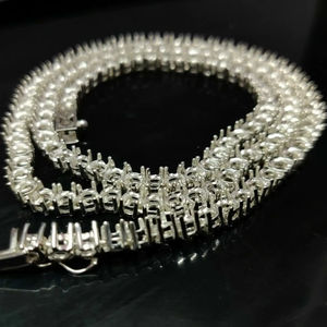 Base de collar en bruto de plata 925 para montaje de cadena tipo tenis, con engaste de punta redonda de 4 mm, para fabricación de joyas, de fábrica de engastes en bruto - Product Image 1