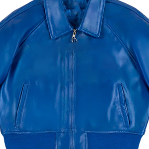 Chaqueta Bomber Unisex Azul de Lana Teñida Casual Estilo Universitario con Cremallera, Puños y Dobladillo Acanalados, Prenda Exterior Premium Elegante - Product Image 3