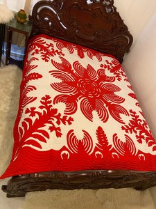 New Arrival 2026 Designer Crimson Red & White Lobster / Tropical Floral Hawaiian <b>Quilt</b> Hand Cotton <b>Bedspread</b> For Home, Hotel - Product Image 5