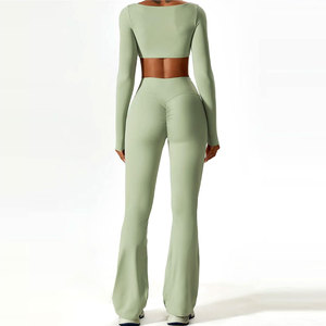 Custom High Waist <b>Flared</b> <b>Leggings</b> Women Workout Yoga Pants OEM ODM Wholesale Private Label Manufacturer Supplier - Product Image 2