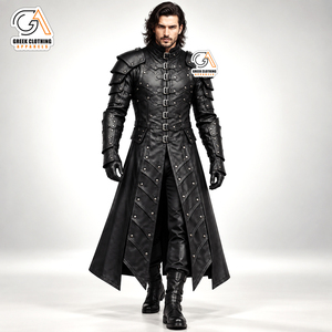 HEMA <b>Men's</b> <b>Long</b> <b>Black</b> Vintage Quilted Windproof Waterproof <b>Jacket</b> with Rivets and Zipper Closure Winter Wear Custom Requirements - Product Image 1
