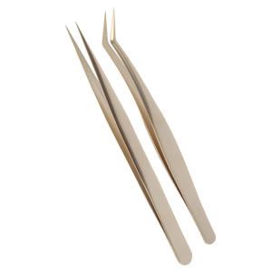 High Quality Product Lash Tweezers Set Of 2 Pcs Comfort Grip Stainless Steel Fiber Tip Lash Tweezers For Eyelash Extensions - Product Image 1