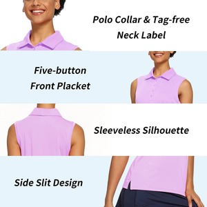 Polo sans manches pour femme, couleur unie violet, séchage rapide, tricoté, pour le golf, le tennis et le sport - Product Image 2