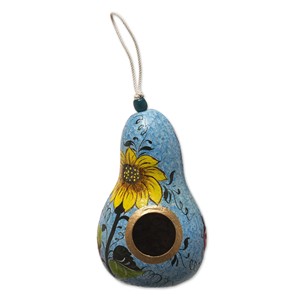 Handcrafted Acacia Wood Rectangle Birdhouse Set-Tabletop Installation Hand-Painted Botanical Design Wholesale - Product Image 5