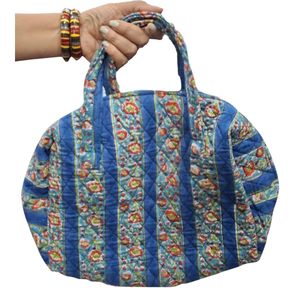 Bolso de lona mini acolchado de algodón con estampado a mano, estilo bohemio, deportivo, de viaje, para fin de semana, hecho a mano, étnico, para pasar la noche, para el gimnasio, con cremallera, portátil - Product Image 1