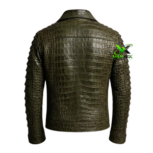 Chaqueta de Motociclista de Cuero con Estampado de Cocodrilo Rojo para Hombre VANTEX Sports, Cuello Alto con Cremallera - Product Image 4