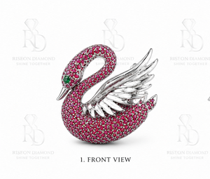 Elegant Swan Pink Moissanite <b>Silver</b> Brooch Premium 925 Sterling <b>Silver</b> Green Eye Blazer <b>Dress</b> Scarf Lapel Pin Handcrafted Luxury - Product Image 2