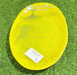 Vajilla de resina de remolino amarillo Esmeralda moderna, bandeja de servicio de epoxi de tamaño personalizado, mango de madera para fiesta, servicio de comida de Navidad - Product Image 5