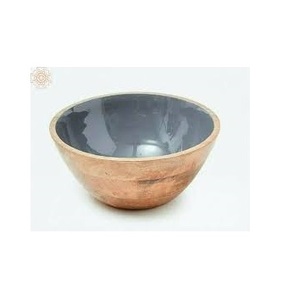 Tazón para Servir Hecho a Mano de Madera de Mango con Incrustaciones de Esmalte Gris |   Tazón de Madera Premium para Ensaladas y Palomitas de Maíz, Venta al por Mayor para Decoración del Hogar - Product Image 1
