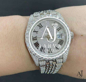 Reloj de Lujo con Incrustaciones de Moissanita y Cuarzo, con Esfera Redonda de Acero Inoxidable, Visualización Analógica con Números Arábigos, para Hombre y Mujer - Product Image 2