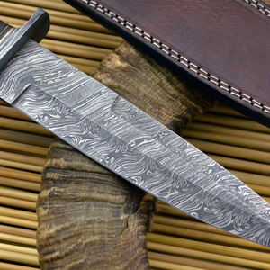 Couteau de chasse en acier Damas à motif, équipement de survie pour le camping en extérieur, lame fixe durable, outil tactique de poche, fournisseur en gros - Product Image 1